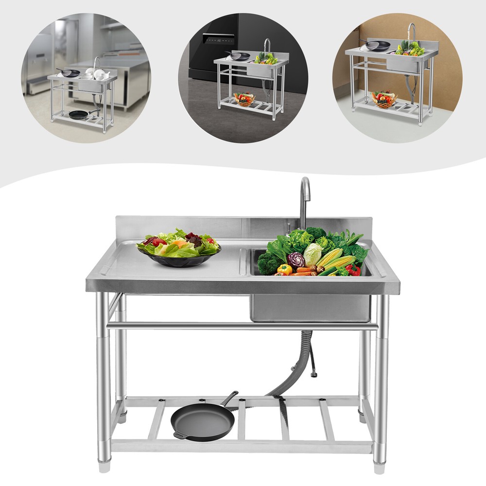 Single Bowl Kitchen Sink Fits Laundry Room Bathroom US Stainless Steel Durable