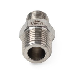 1pc 3/8″ BSPT Male to 1/2″ NPT Male 304 Stainless Hex Nipple Pipe Fitting