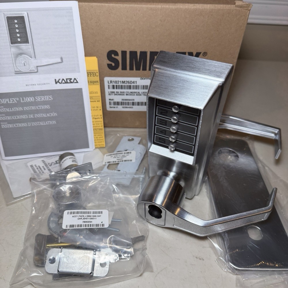 Kaba Simplex LR1021M-26D-41 Mechanical Push Button Lockset, Lever Right Hand NEW