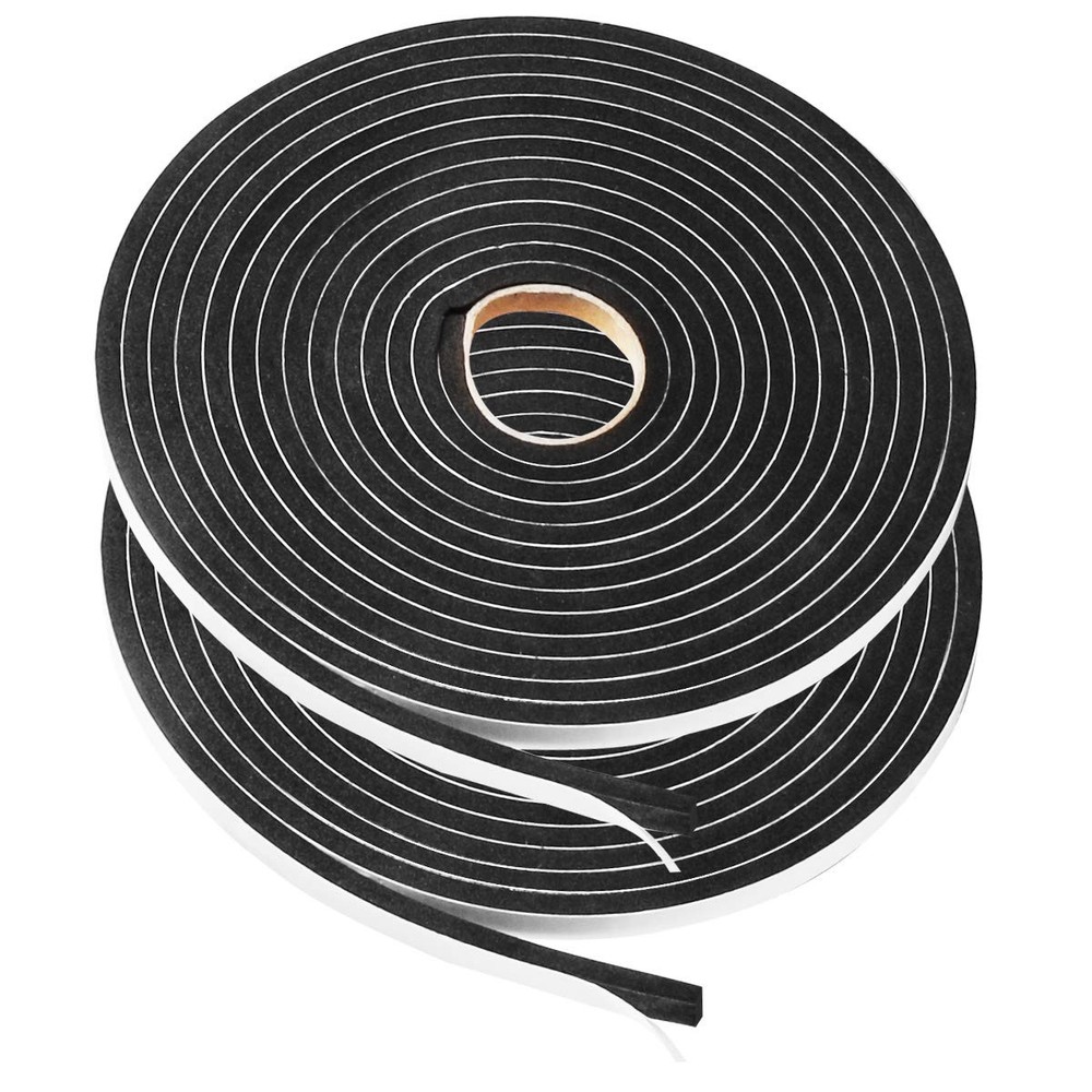 2 Rolls Foam Seal Tape for Door Window 3/8″W x 3/16″T x 32FT, Black