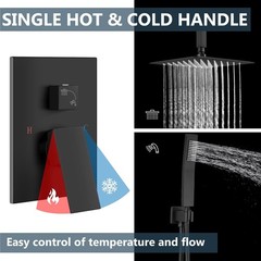 Ceiling Mount Rain Shower Head & Handheld Spray with Robust Valve & Trim Kit –