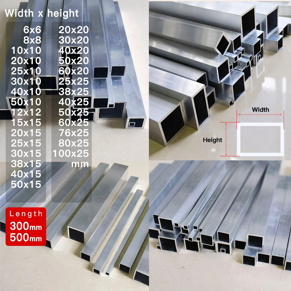 Aluminium Alloy Square Tube Hollow DIY Decoration Height 6-25mm Length 300 500mm