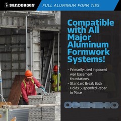 14 Inch Full Aluminum Form Ties – Round End (14″ Concrete Walls) – Sandbaggy