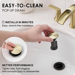 HOIGY Brushed Gold 3 Hole Widespread Bathroom Faucet 2 Handle Waterfall Pop Up