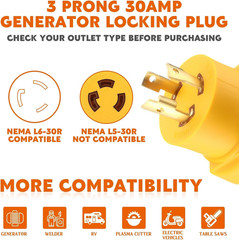 Kanayu NEMA L6-30P to 6-50R Generator Welder Adapter 3 Prong 30 Amp Yellow