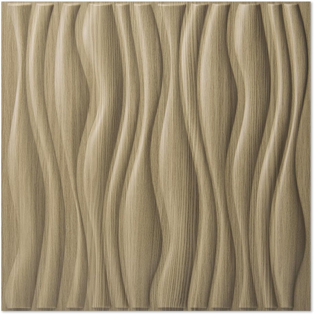 PVC Wave Board Textured 3D Wall Panels Walnut 19.7×19.7″ 12 Pack