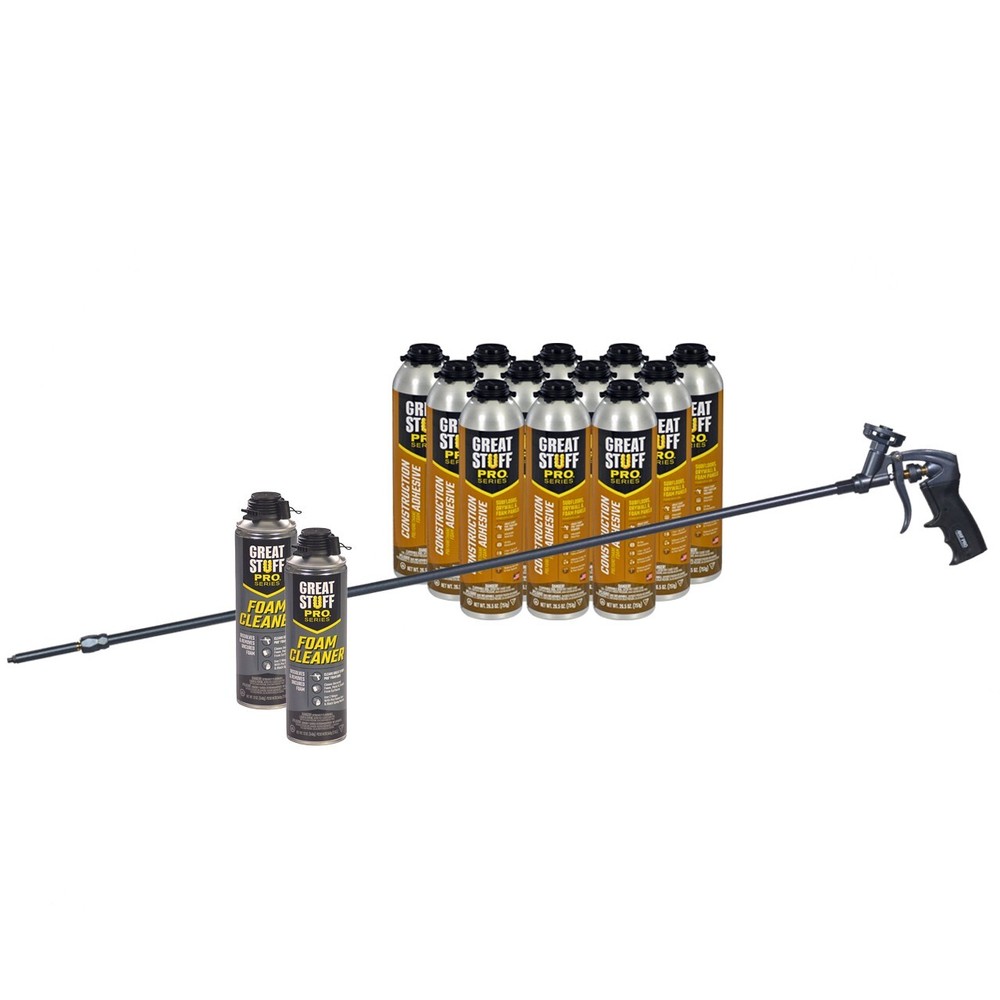 Great Stuff Construction Adhesive, (12) 26.5 oz cans, 40 in foam gun, 2 cleaner