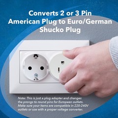 OREI Pack 6 European Travel Plug Adapter – USA, Canada, Mexico Small, White