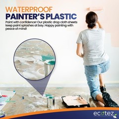 Ecotez 6 Pack 12 X 9 Ft Extra Large Plastic Drop Cloth For Painting – Light