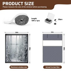 Thermal Window Cover for Winter 26″ x 38″ Visible x 38″, Gray-M