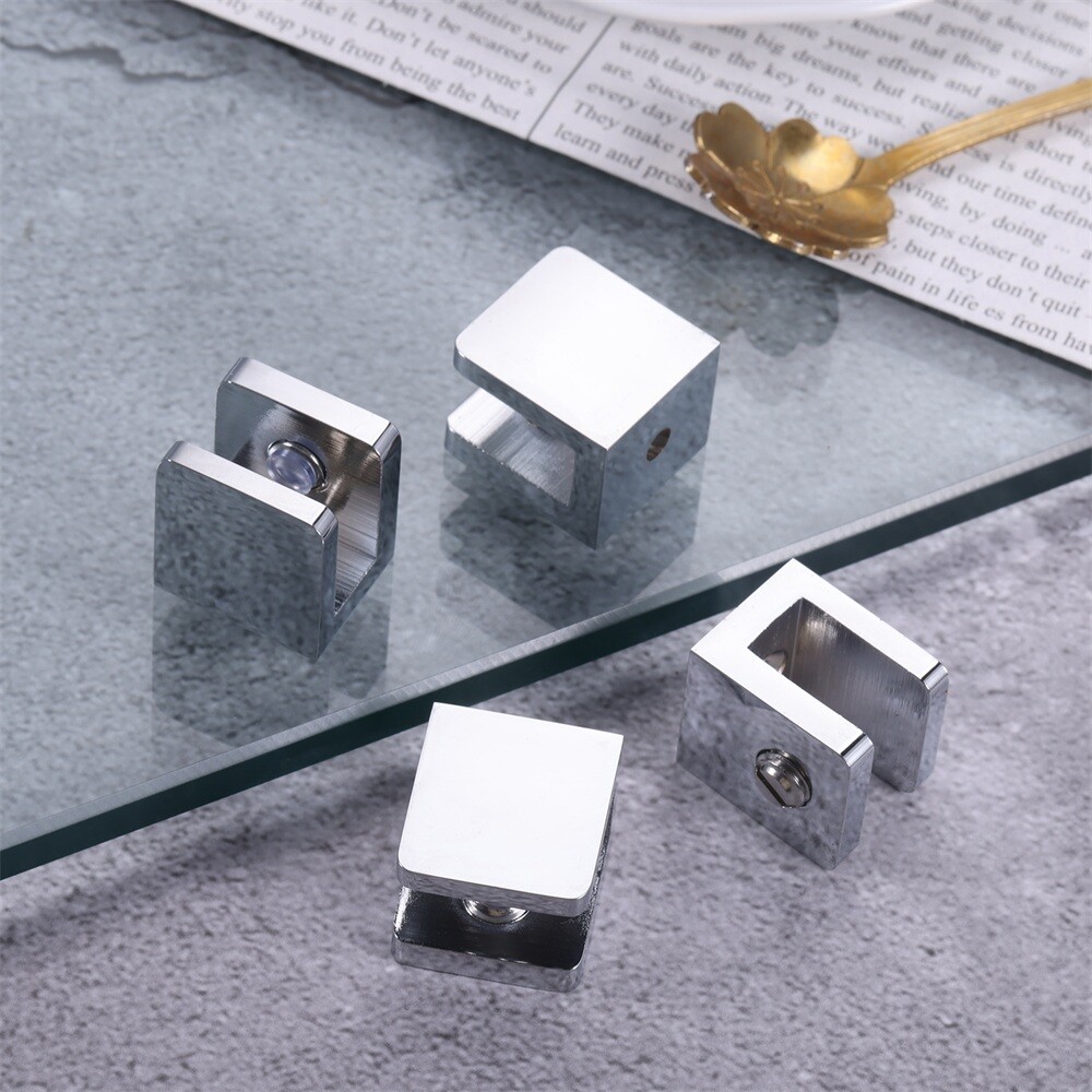4Pcs Glass Clamps Chrome Solid Brass 24x22x18.5mm F Indoor Outdoor Glass Shelves