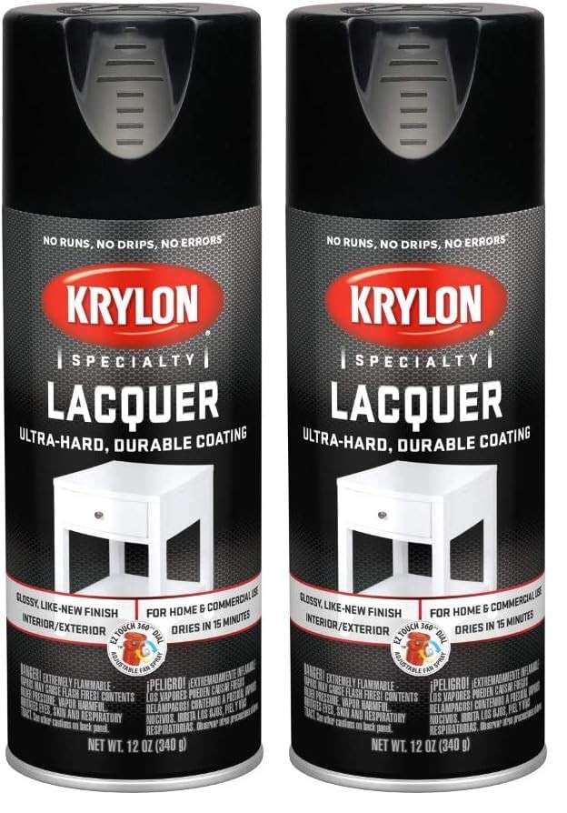 Krylon K07030 Lacquer Spray Paint Gloss Black, 12 12 Ounce (Pack of 2), Black