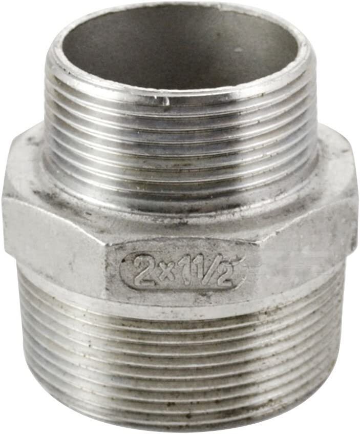 2″ to 1.5″ Male NPT Hex Nipple Pipe Fitting Reducer Reducing Adapter Stainless