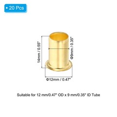 20Pcs 12mm OD x 9mm ID Tube Brass Compression Insert