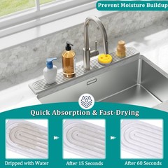 MAGKOTA Stone Faucet Mat for Kitchen Sink – Quick Dry 20″ x 4″, White