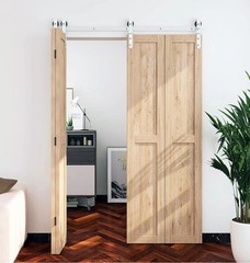 DIYHD 84″ White Bifold Sliding Barn Door Hardware,Front Mount Folding Closet …