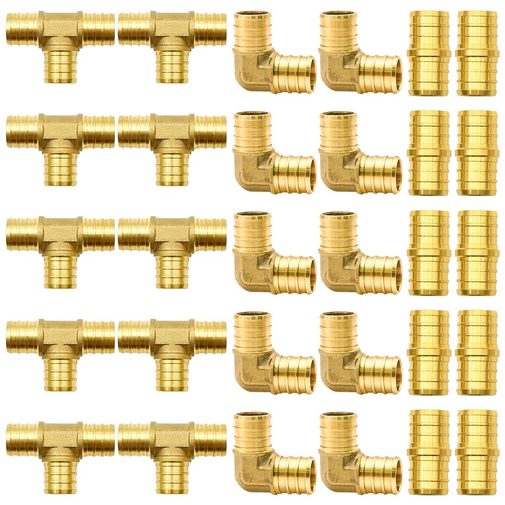 30pcs 3/4″ Brass PEX Fittings, Elbow TEE Straight 3/4″-30pcs, Color