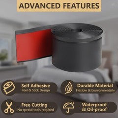 Vinyl Wall Base Baseboard Molding Trim 4″x 20FT Flexible Self Adhesive Black