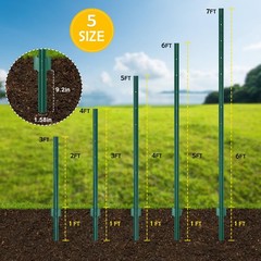 XYADX XYADA Fence Posts Sturdy Duty Metal Post,U Post for 3 Feet, Green