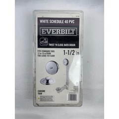 Everbilt Twist N Close Bath Drain Kit 1-1/2″ White PVC Chrome Trim 215 902