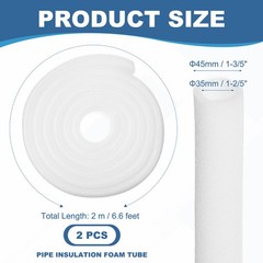 2Pcs Pipe Insulation Foam Tube Foam Tubing Pipe Covers 1-2/5″x1-3/5″x6.6Ft White