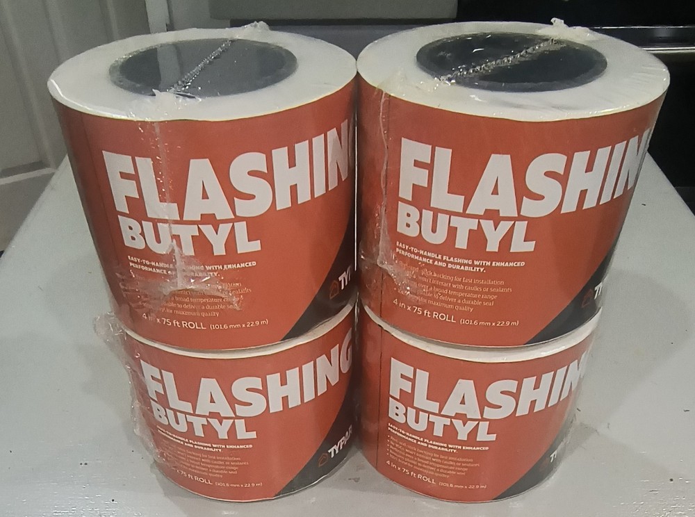 Typar Flashing Butyl 4″ x 75′ Peel & Stick Qty 4 Rolls Tape Lot