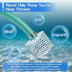 2” Pump Suction Hose Strainer, Round Hole Steel Basket Water 2 inch