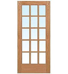 15 Lite Red Oak Clear Tempered Glass Stainable Solid Core Interior French Doors