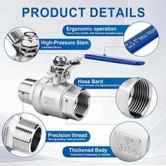 2 Pack 1/2″ Full Port Ball Valve NPT Male x Female 304 Stainless Steel Heavy Dut