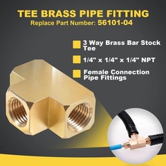 3 PCS 56101-04 Female Pipe Fitting Brass Bar Stock Tee1/4″ x 1/4″ x 1/4″ NPT
