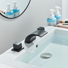 LED Waterfall Bathroom Basin Sink Faucet 2 Square Handle Mixer Tap Matte Black