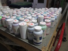 Large lot of Miscellaneous powder coat colors translucent solids metallics