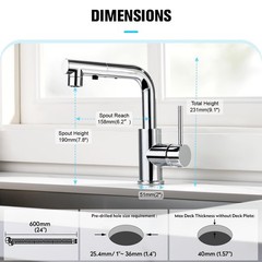 CREA Single Handle Bar Faucet with Pull Out Sprayer – Chrome,3 Hole, Chrome