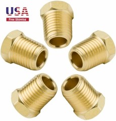 Brass Pipe Fitting Adapter Connector Hex Head Plug Outer 1/4″ NPT Male 5pcs