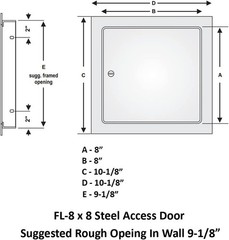 8 x 8 Flush Mount Steel Access Door Panel for Drywall, Powder Coated