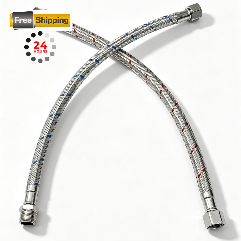 OBQSNS 12 Inch Faucet Supply Lines, 3/8 OD Comp (Male) x 12 Inch, Silver