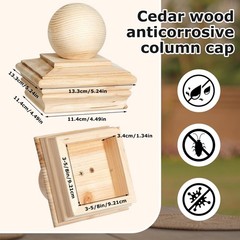 Hosuly 4×4 (Actual 3-5/8″) Wood Post Caps with Ball Finial, Rot Resistant Ced…