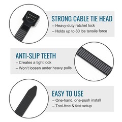 12-Inch Heavy Duty Black Cable Ties 100-Pack, 80 lb Tensile Strength and 0.3-…