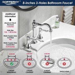 Roffenny Porcelain 8″ Widespread Polished Chrome Bathroom Faucet 3 Holes