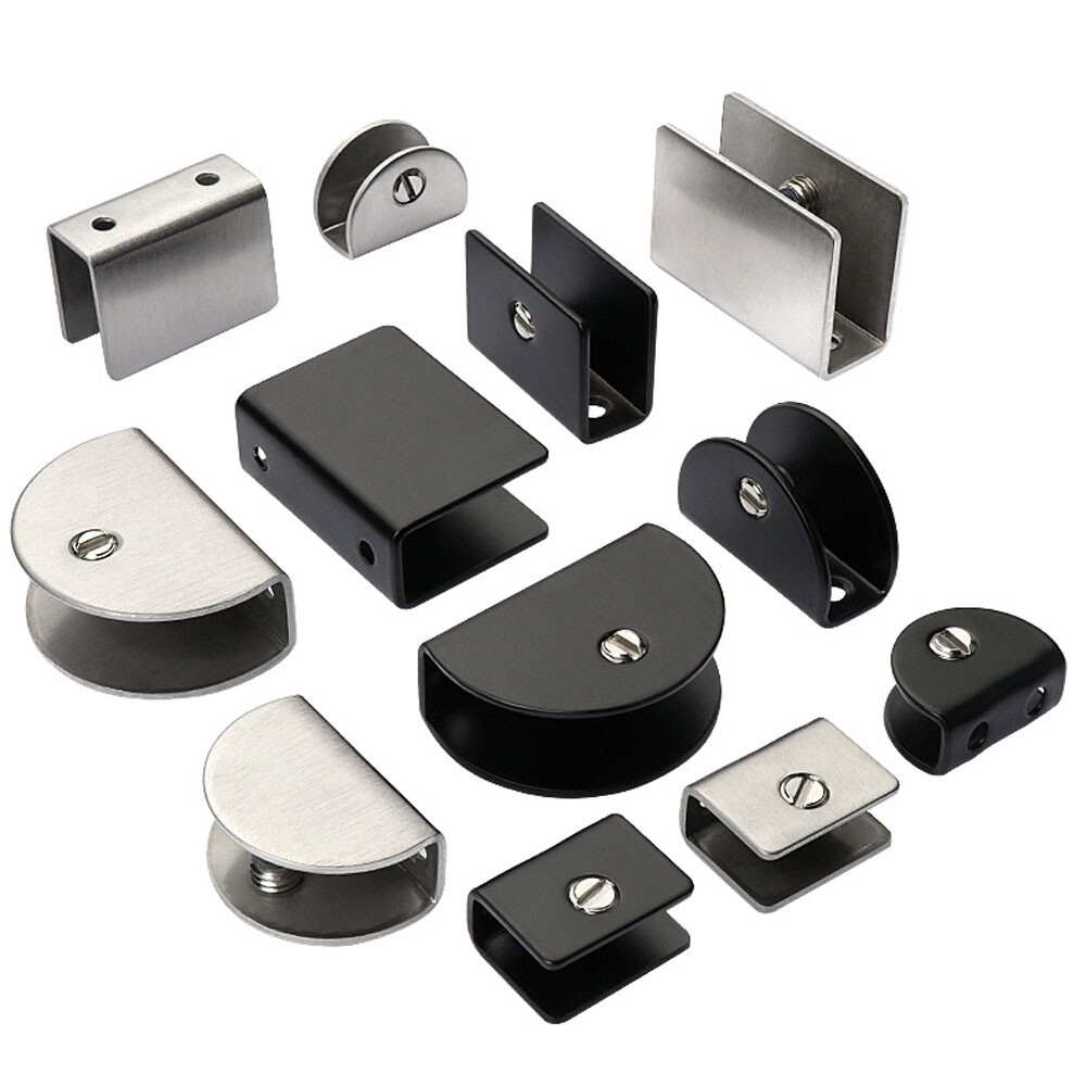 Stainless Steel Glass Clamps Bracket Adjustable Corner Holder Square/Half Round