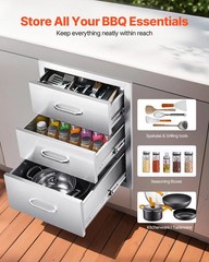 Outdoor Kitchen Drawers 18.11″ W x 23.23″ D x 23.23″ H, Triple-Access Stainless