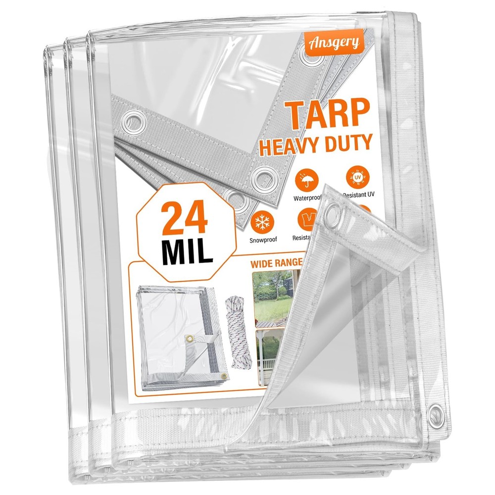 Clear Heavy Duty Tarp,Clear Vinyl Tarp with Grommets 8x12FT,24Mil Thick Water…
