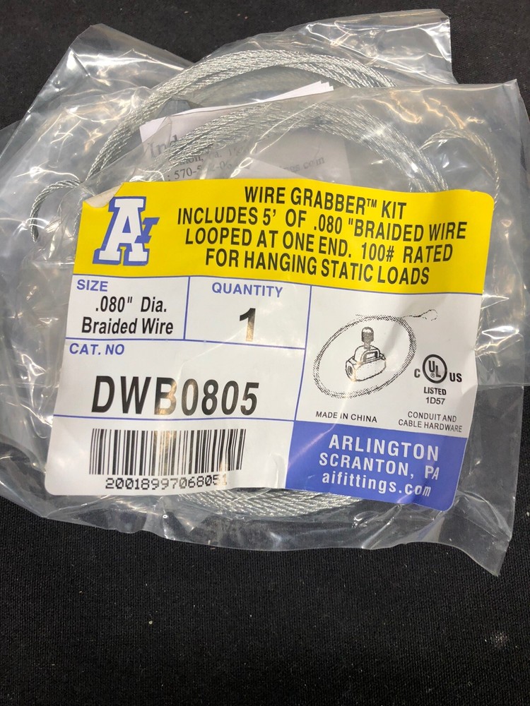 4-Arlington DWB0805 Wire Grabber Kit Single Loop Hanging Support for Fixtures 5’