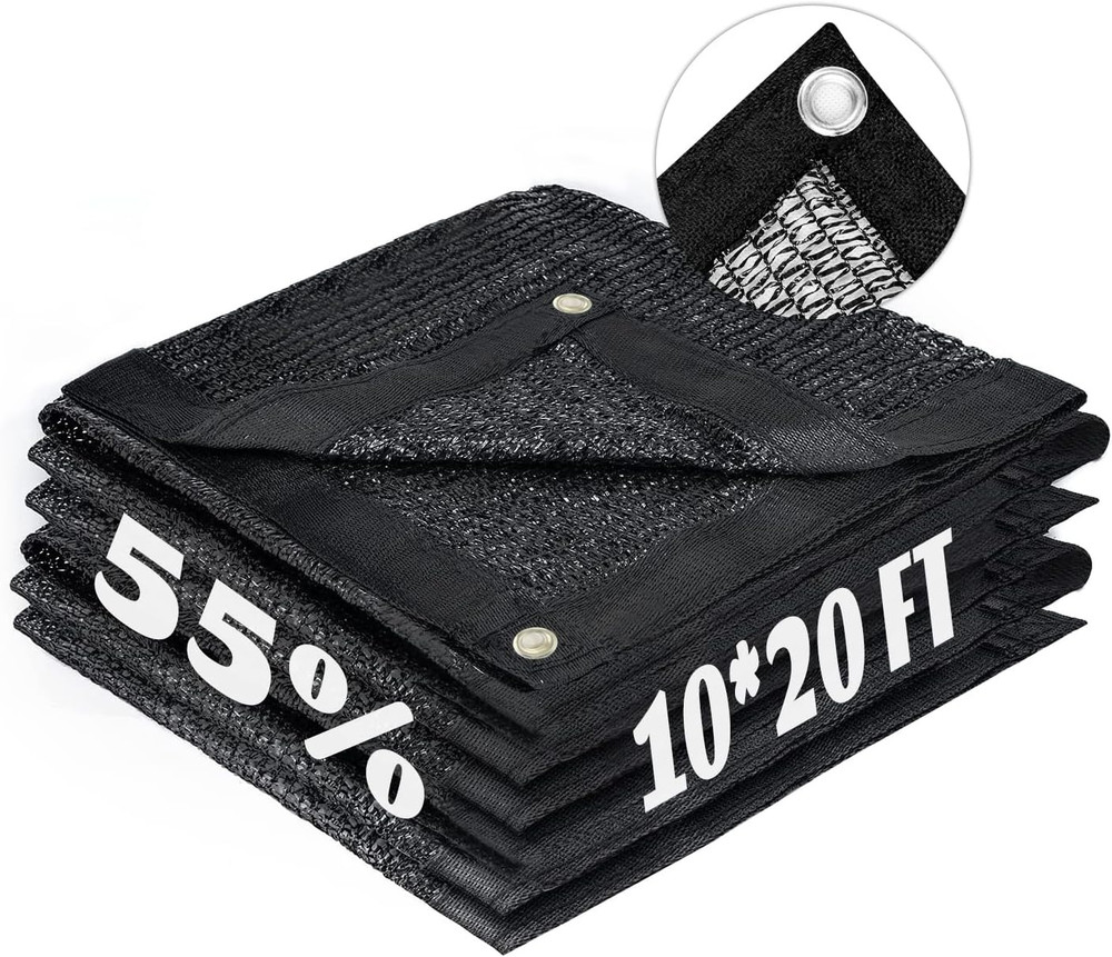 LOVE STORY 10X20Ft 55% Black Shade Cloth Sun Shade Net with Grommets Sunblock Ne