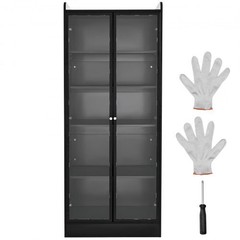Display Cabinet with Doors, 67 in Tall Lighted Display Case with 2 Adjustable Sh