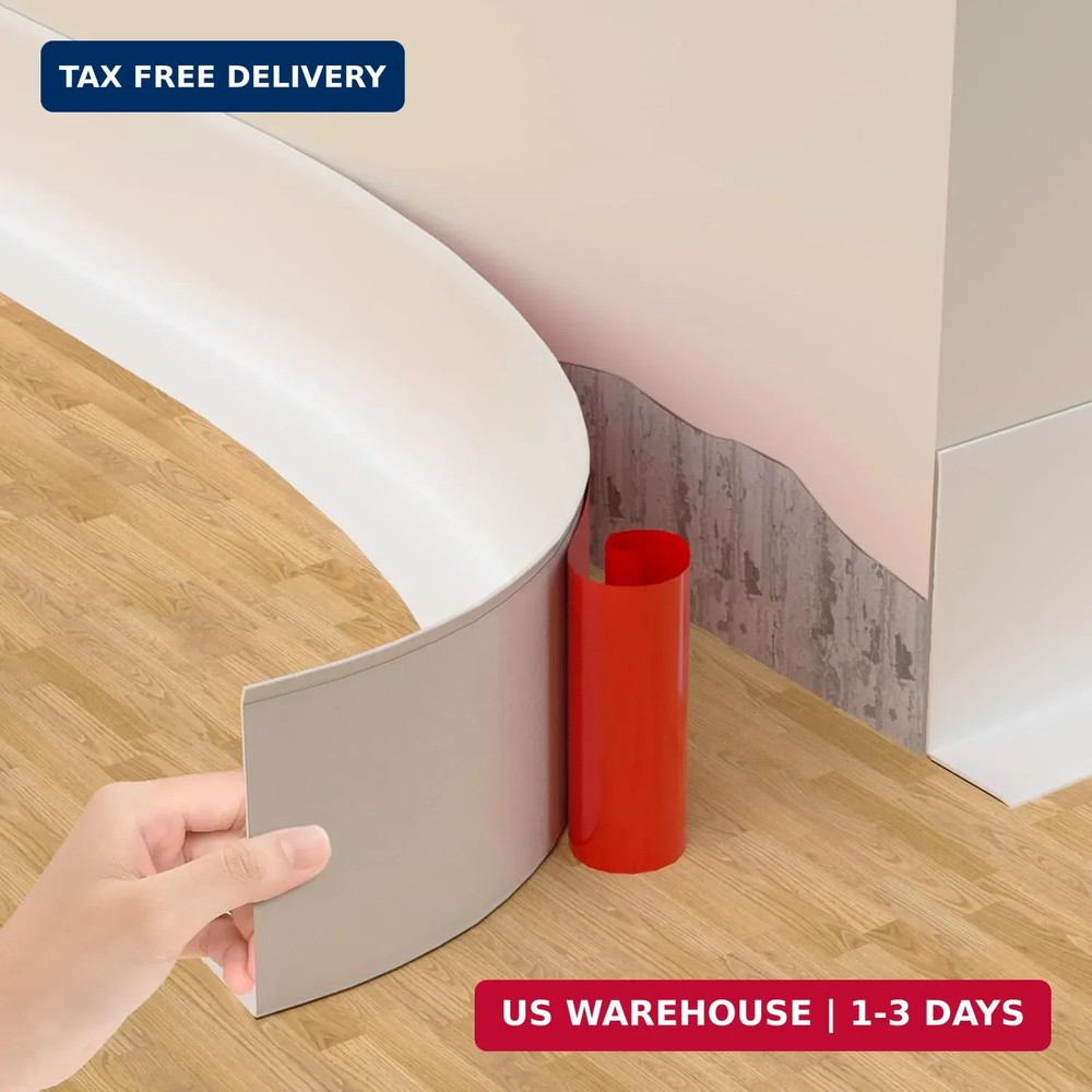 Self-Adhesive Flexible Baseboard Molding Trim – 60 Ft Vinyl Wall Base for Curved