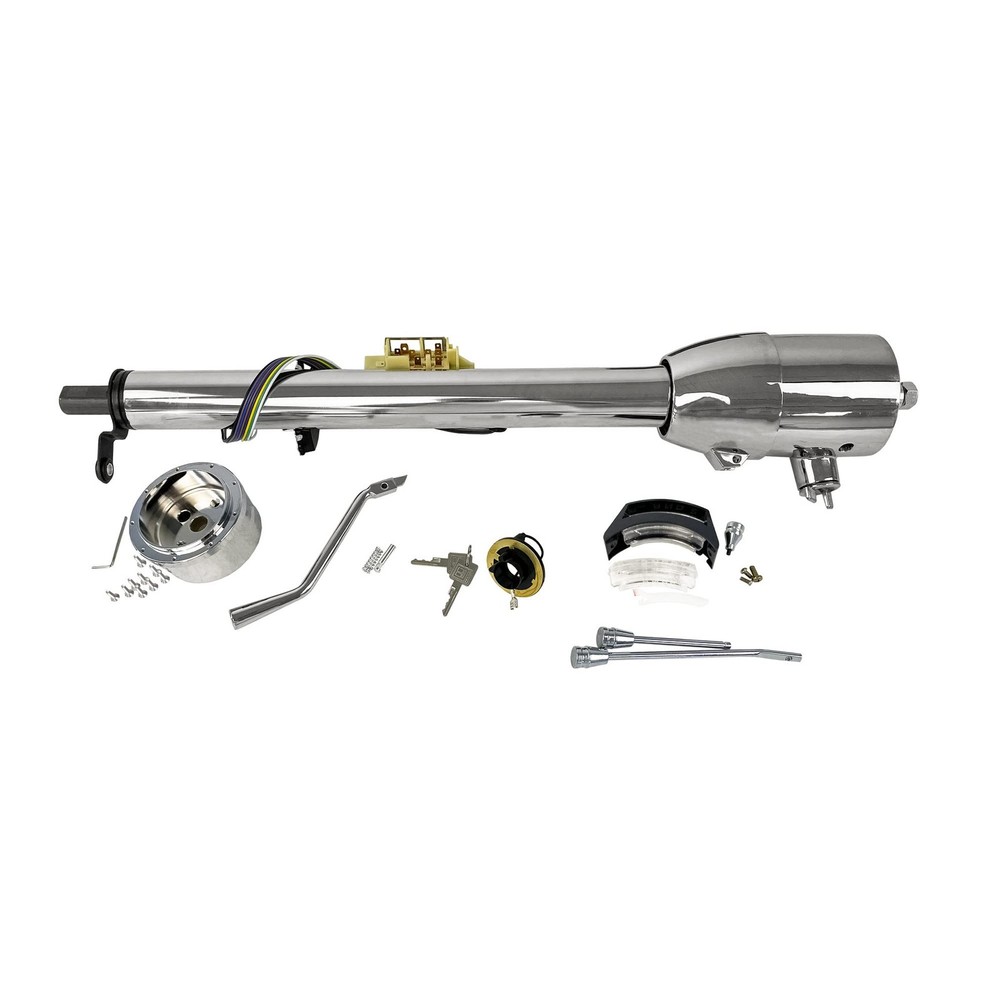 30″ Auto Column Shift Tilt Steering Column with Key & Wheel Adapter Chrome
