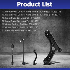 Ctl Arm Ball Jt Sway Bar Tie Rod End Susp Kit Hyundai Sonata 15 Kia Optima 16-19