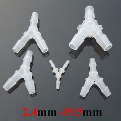 Y-Piece Joiner 3 Way Plastic Barbed Connector Pipe Hose 2.4mm-19.5mm Air / Water