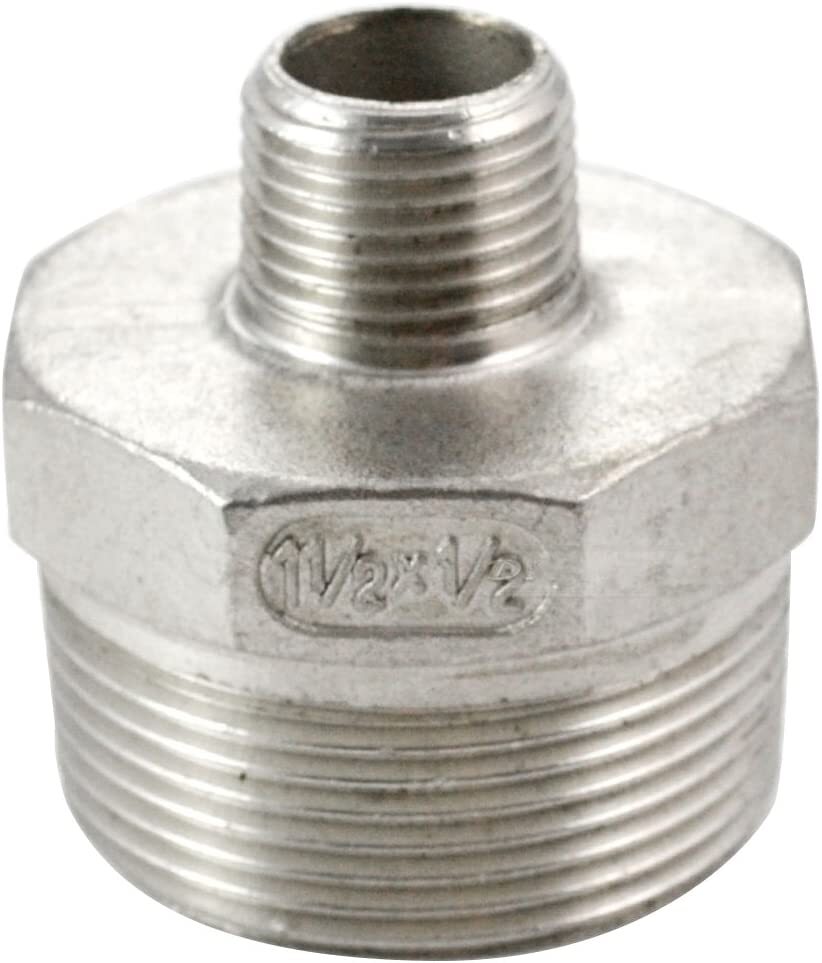 1-1/2″ to 1/2″ inch male NPT Hex Nipple Pipe Fitting Reducer Reducing Adapter SS